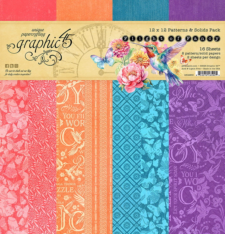 Graphic 45 Flight of Fancy 12” x 12” Patterns & Solids Pack